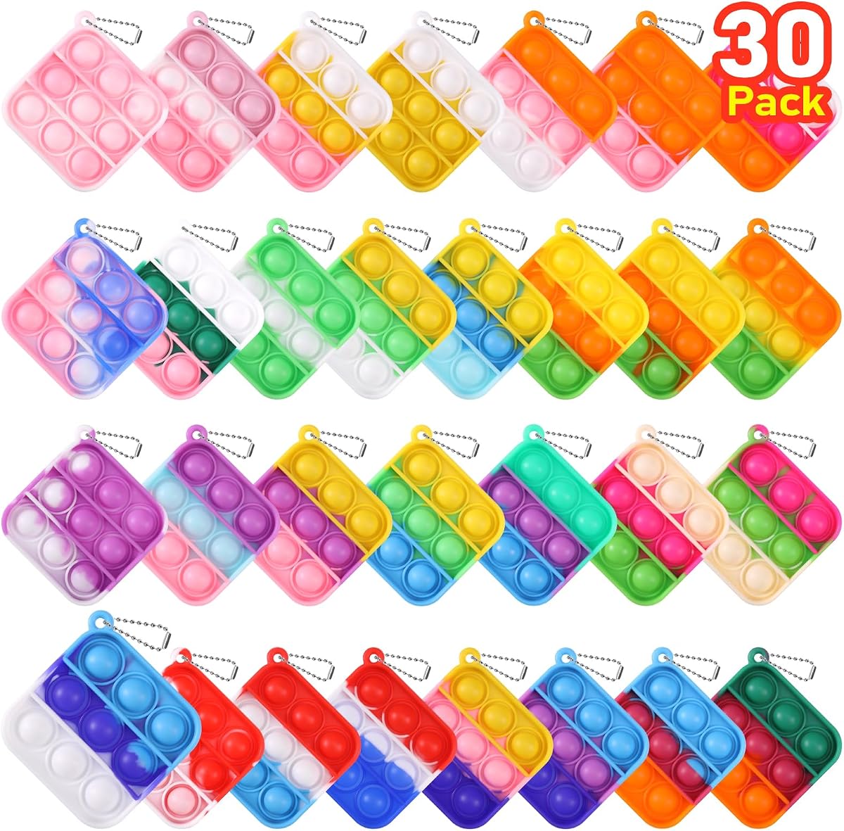Pop It Keychain Fidget 30-Pack